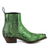 Mayura Boots 2496P Green/ Python Women Western Ankle Boots Pointed Toe Cowboy Heel Elastic Closure Genuine Leather