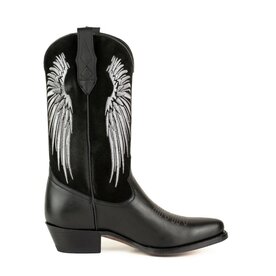 Mayura Boots WINGS 2666 Black Women's Western Boots Ornamental Stitching Pointed Nose Sloping Heel Smooth And Suede Leat