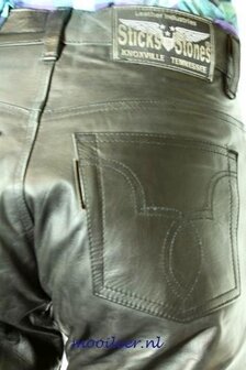 Sticks and stones leren jeans millgrain zwart