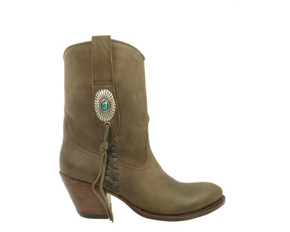 jaloezie excelleren Voorbijgaand Sendra Boots 10748 Laly Dark Taupe Ladies Ankle Boots Slanted High Heel  Round Toe Concho Turquoise Braid - intoboots.com