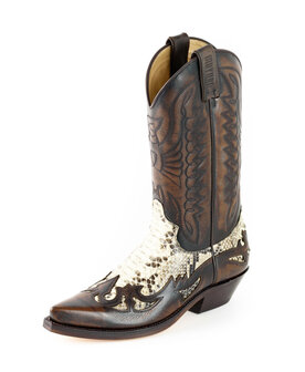 Mayura Boots 1935P Brown/ Natural Python Pointed Cowboy Western Boots Sloping Heel Straight Shaft Pull Loops Goodyear Welted Fr