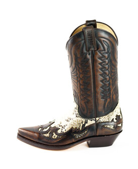 Mayura Boots 1935P Brown/ Natural Python Pointed Cowboy Western Boots Sloping Heel Straight Shaft Pull Loops Goodyear Welted Si