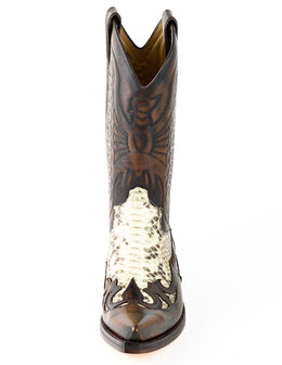 Mayura Boots 1935P Brown/ Natural Python Pointed Cowboy Western Boots Sloping Heel Straight Shaft Pull Loops Goodyear Welted He