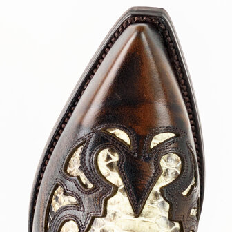 Mayura Boots 1935P Brown/ Natural Python Pointed Cowboy Western Boots Sloping Heel Straight Shaft Pull Loops Goodyear Welted in