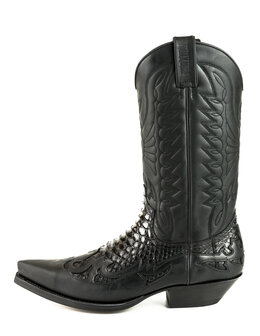 Mayura Boots 1935 Black/ Black Python Pointed Cowboy Western Boots Slanted Heel Straight Shaft Pull Loops Goodyear Welted