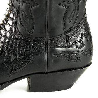 Mayura Boots 1935 Black/ Black Python Pointed Cowboy Western Boots Slanted Heel Straight Shaft Pull Loops Goodyear Welted Heel