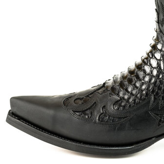 Mayura Boots 1935 Black/ Black Python Pointed Cowboy Western Boots Slanted Heel Straight Shaft Pull Loops Goodyear Welted Nose