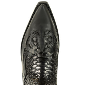 Mayura Boots 1935 Black/ Black Python Pointed Cowboy Western Boots Slanted Heel Straight Shaft Pull Loops Goodyear Welted Inste