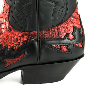 Mayura Boots 1935 Black/ Red Python Pointed Cowboy Western Boots Slanted Heel Straight Shaft Pull Loops Goodyear Welted