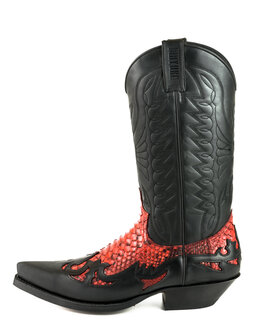 Mayura Boots 1935 Zwart/ Rood Python Spitse Cowboy Western Laarzen Schuine Hak Rechte Schacht Treklussen Goodyear Welted Zijkan