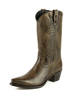 Mayura Boots Virgi 2536 Bruin/ Dames Western Laarzen Sierstiksel Spitse Neus Rechte Schacht Hoge Hak Glad Leer Voorkant