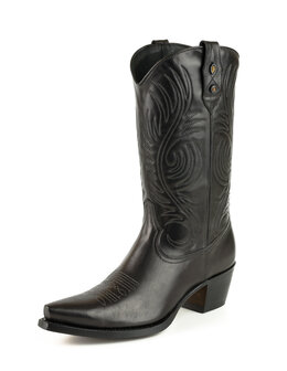 Mayura Boots Virgi 2536 Zwart/ Dames Western Laarzen Sierstiksel Spitse Neus Rechte Schacht Hoge Hak Glad Leer Voorkant