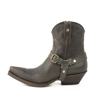 Mayura Boots 14 Dark Grey/Brown Cowboy Western Pointed Men Ankle Boot Slanted Heel Zip Detachable Spur Genuine Leather