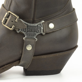 Mayura Boots 14 Dark Grey/Brown Cowboy Western Pointed Men Ankle Boot Slanted Heel Zip Detachable Spur Genuine Leather