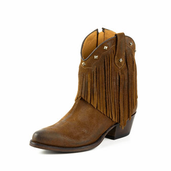 Mayura Boots 2374-F/ Tabaco Women Cowboy Fashion Ankle Boot Pointed Toe Western Heel Fringe Genuine Leather