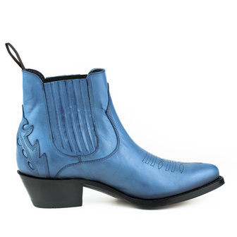 Mayura Boots Marilyn 2487 Blue/ Ladies Cowboy Western Fashion Ankle Boots Pointed Toe Slanting Heel Elastic Closure Genuine Leather