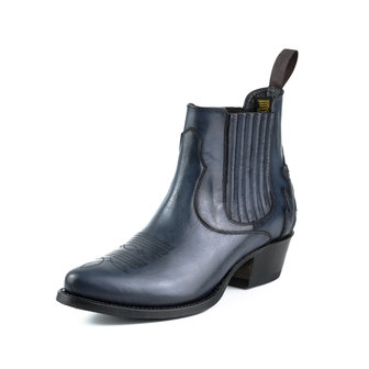 Mayura Boots Marilyn 2487 Marine Blue/ Ladies Cowboy Western Fashion Ankle Boots Pointed Toe Slanting Heel Elastic Closure Genuine Leather