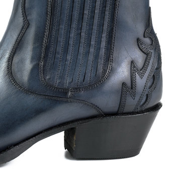 Mayura Boots 2487 Marine Blue/ Ladies Cowboy Western Fashion Ankle Boots Pointed Toe Slanting Heel Elastic Closure Genuine Leather