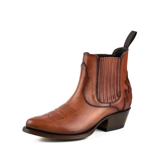 Mayura Boots Marilyn 2487 Cognac/ Ladies Cowboy Western Fashion Ankle Boots Pointed Toe Slanting Heel Elastic Closure Genuine Leather