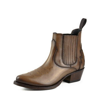 Mayura Boots 2487 Hazelnut/ Ladies Cowboy Western Fashion Ankle Boots Pointed Toe Slanting Heel Elastic Closure Genuine Leather