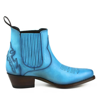 Mayura Boots Marilyn 2487 Turquoise/ Ladies Cowboy Western Fashion Ankle Boots Pointed Toe Slanting Heel Elastic Closure Genuine Leather