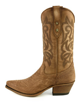 Mayura Boots Alabama 2524 Cognac Lavado/ Women Western Boot Python Print Pointed Toe 5 cm Heel High Shaft Genuine Leather Side