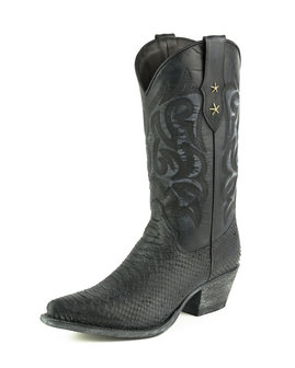Mayura Boots Alabama 2524 Zwart Lavado/ Dames Westernlaars Pythonprint Spitse Neus 5 cm Hak Hoge Schacht Echt Leer Voorkant