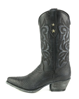 Mayura Boots Alabama 2524 Black Lavado/ Women Western Boot Python Print Pointed Toe 5 cm Heel High Shaft Genuine Leather