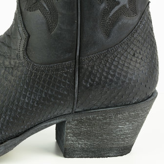 Mayura Boots Alabama 2524 Zwart Lavado/ Dames Westernlaars Pythonprint Spitse Neus 5 cm Hak Hoge Schacht Echt Leer Hak