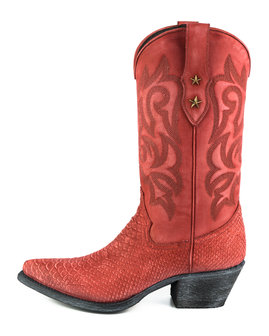 Mayura Boots Alabama 2524 Red Lavado/ Women Western Boot Python Print Pointed Toe 5 cm Heel High Shaft Genuine Leather