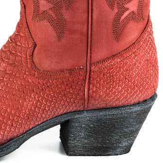 Mayura Boots Alabama 2524 Red Lavado/ Women Western Boot Python Print Pointed Toe 5 cm Heel High Shaft Genuine Leather
