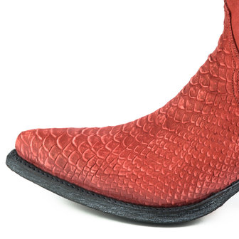 Mayura Boots Alabama 2524 Rood Lavado/ Dames Westernlaars Pythonprint Spitse Neus 5 cm Hak Hoge Schacht Echt Leer Neus