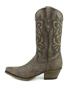 Mayura Boots Alabama 2524 Testa Lavado- Brown Women Western Boot Python Print Pointed Toe 5 cm Heel High Shaft Genuine Leather 