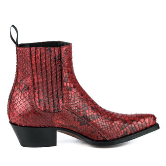 Mayura Boots 2496P Red/ Python Women Western Ankle Boots Pointed Toe Cowboy Heel Elastic Closure Genuine Leather