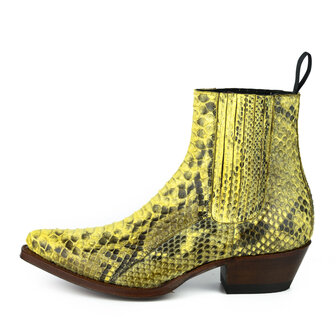 Mayura Boots 2496P Yellow/ Python Women Western Ankle Boots Pointed Toe Cowboy Heel Elastic Closure Genuine Leather