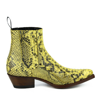 Mayura Boots 2496P Yellow/ Python Women Western Ankle Boots Pointed Toe Cowboy Heel Elastic Closure Genuine Leather