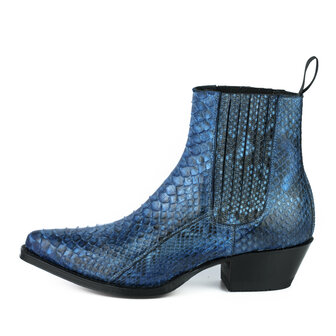 Mayura Boots 2496P Blue/ Python Women Western Ankle Boots Pointed Toe Cowboy Heel Elastic Closure Genuine Leather