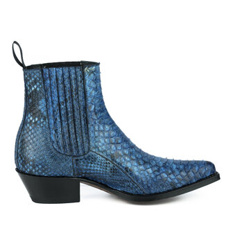 Mayura Boots 2496P Blue/ Python Women Western Ankle Boots Pointed Toe Cowboy Heel Elastic Closure Genuine Leather