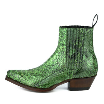 Mayura Boots 2496P Green/ Python Women Western Ankle Boots Pointed Toe Cowboy Heel Elastic Closure Genuine Leather