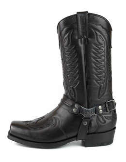 Mayura Boots Indian 2471 Black/ Cowboy Biker Boots men Square Nose Flat Heel Detachable Spur Genuine Leather