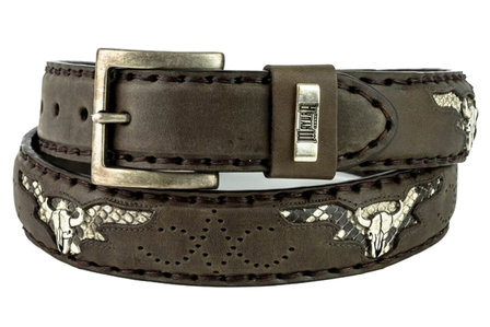 Mayura Belt 1322 Brown Skull Conchos Natural Python 4cm Wide Changeable Buckle