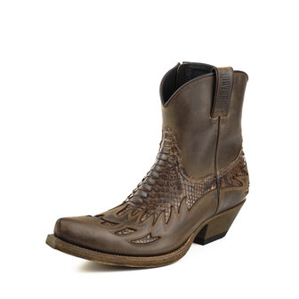 Mayura Boots 12Brown/ Chesnut Python Cowboy Western Men Ankle Boot Pointed Toe Slanted Heel Zipper Waxed Leather Front