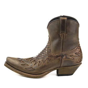 Mayura Boots 12Brown/ Chesnut Python Cowboy Western Men Ankle Boot Pointed Toe Slanted Heel Zipper Waxed Leather Side