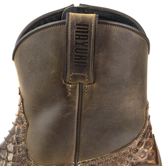 Mayura Boots 12Brown/ Chesnut Python Cowboy Western Men Ankle Boot Pointed Toe Slanted Heel Zipper Waxed Leather Shaft