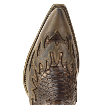 Mayura Boots 12Brown/ Chesnut Python Cowboy Western Men Ankle Boot Pointed Toe Slanted Heel Zipper Waxed Leather Instep
