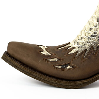 Mayura Boots 12U Bruin/ Natural Python-Dames Heren Cowboy Western Enkellaars Spitse Neus Schuine Hak Rits Waxed Leather Neus