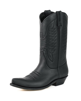 Mayura Boots 20 Zwart/ Unisex Cowboy Western Laarzen Spitse Neus Schuine Hak Sierstikel Wreef Waxed Leer Vooraanzicht