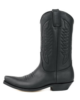 Mayura Boots 20 Zwart/ Unisex Cowboy Western Laarzen Spitse Neus Schuine Hak Sierstikel Wreef Waxed Leer Zijaanzicht
