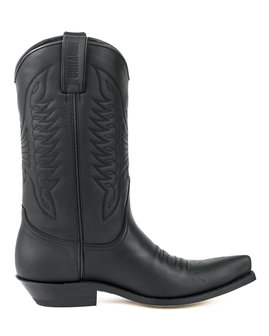 Mayura Boots 20 Black/ Unisex Cowboy Western Boots Pointed Toe Slanted Heel Ornamental Stitching Instep Waxed Leather
