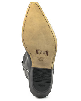Mayura Boots 20 Zwart/ Unisex Cowboy Western Laarzen Spitse Neus Schuine Hak Sierstikel Wreef Waxed Leer Zool
